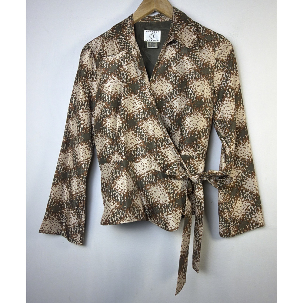 ICE Blouse wrap Animal Print Y2K Vintage Womens 8 ECI New york 100% silk - Picture 2 of 11